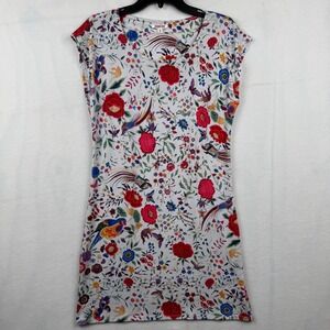 Johnny Was White Floral Midi Dress with Red, Blue & Green Accents
